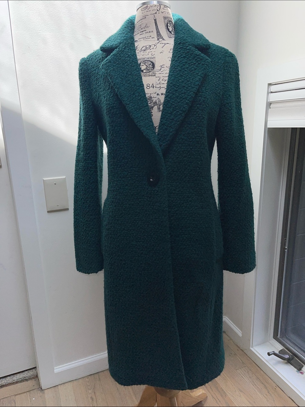 Express Women's Teal Bouclé Long Pea Coat